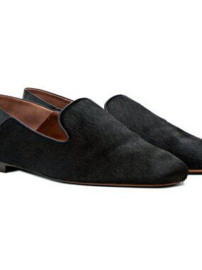 Wales Bonner Men's Black Calf Hair Slip On Moccasin Loafers Size 43 (MSRP $775)